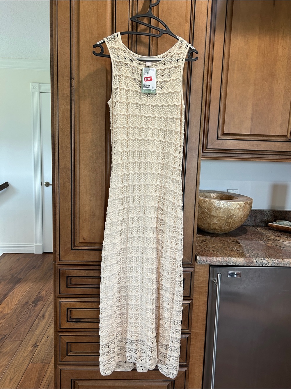 H&M Cream Crochet Sleeveless Maxi Dress fully lined